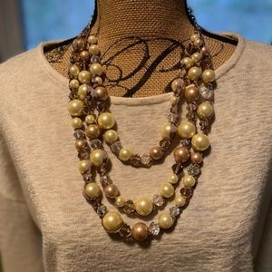 Mixed Multi-Strand Pearl and Ribbon Statement Necklace
